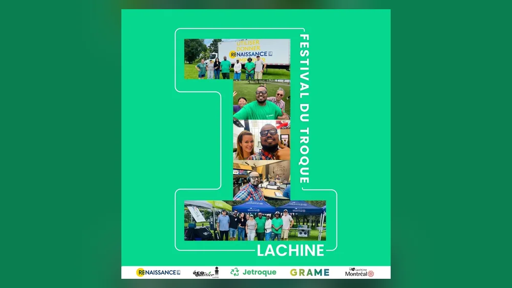 Photo collage of the first Swap Festival in Lachine, with the partner logos
