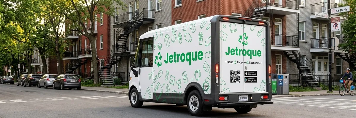 Camion aux couleurs de Jetroque dans une rue de Montréal