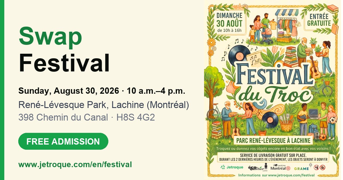 Swap Festival poster — August 30, 2026, René-Lévesque Park in Lachine