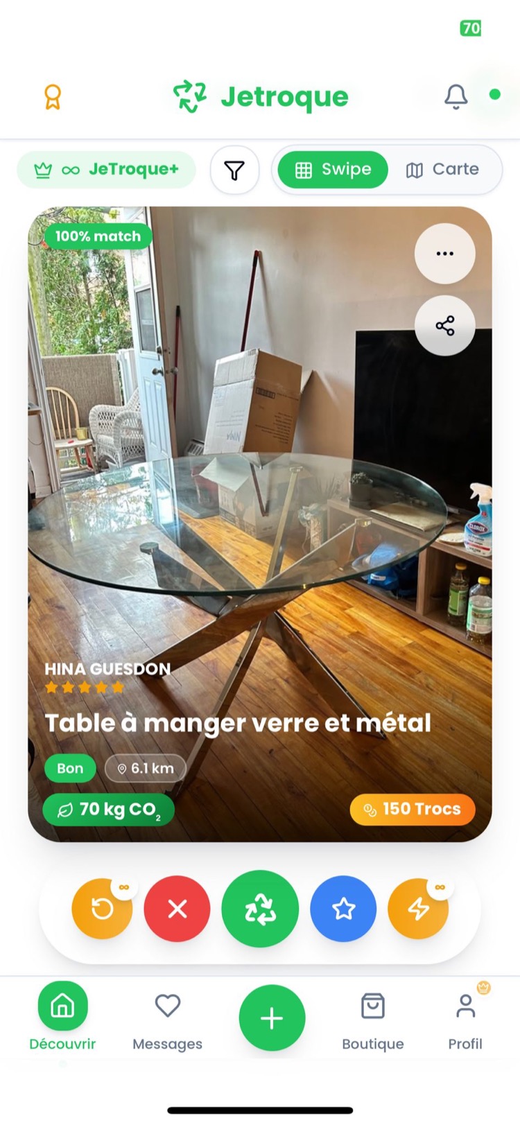 Écran swipe Jetroque — Table à manger à troquer