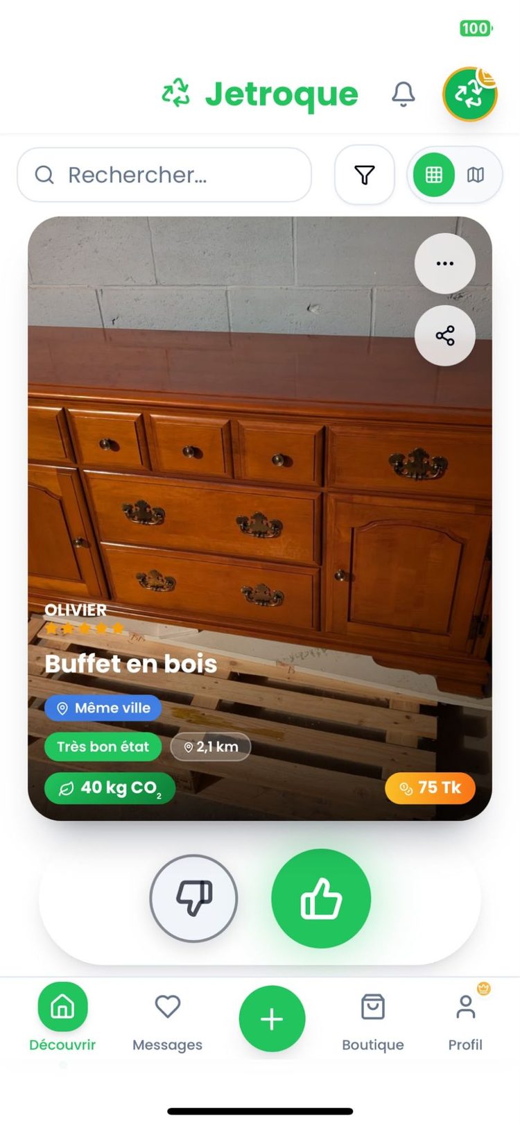 Écran Découvrir de Jetroque — un buffet en bois à troquer