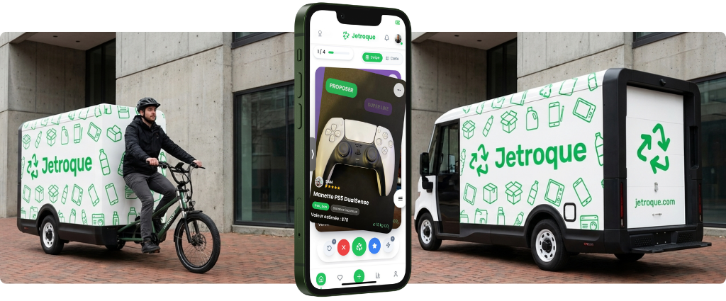 Logistique Jetroque : vélo-cargo de collecte, application mobile et camion de livraison