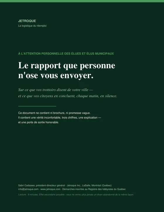 Couverture — Le rapport aux élues et élus municipaux du Québec, par Jetroque